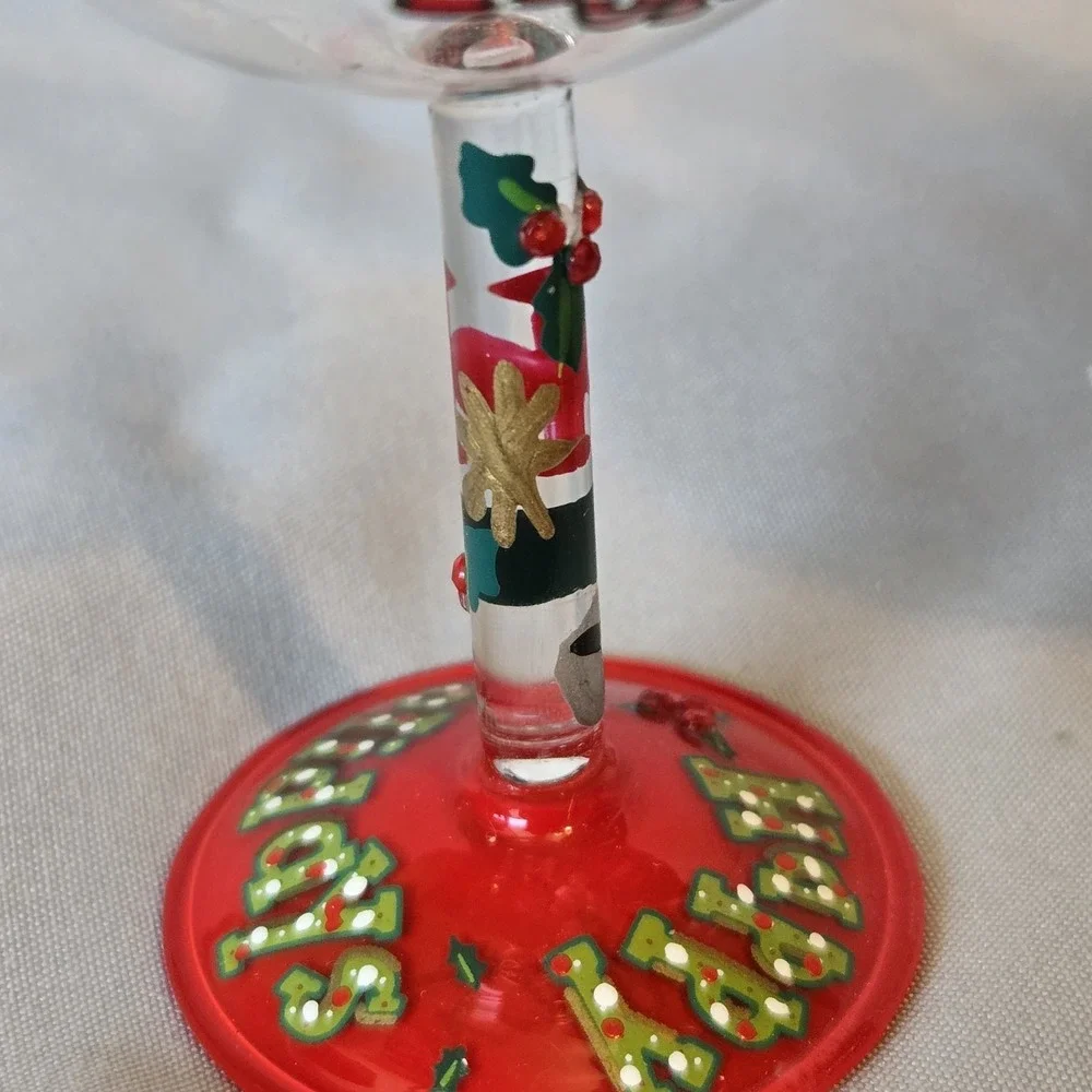 Lolita Happy Holidays Mini Wine Glass Ornament Set Reindeer Christmas Lot of 2